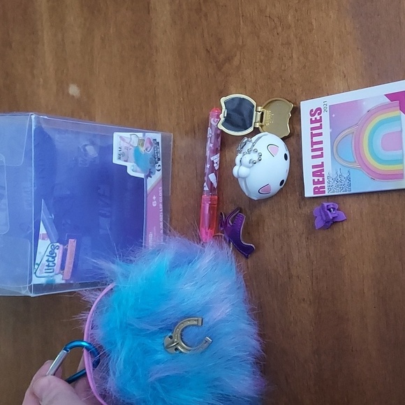 real littles Other - REAL Littles Mini Handbag With 6 Surprises Blue And Pink Fuzzy Bag new open box